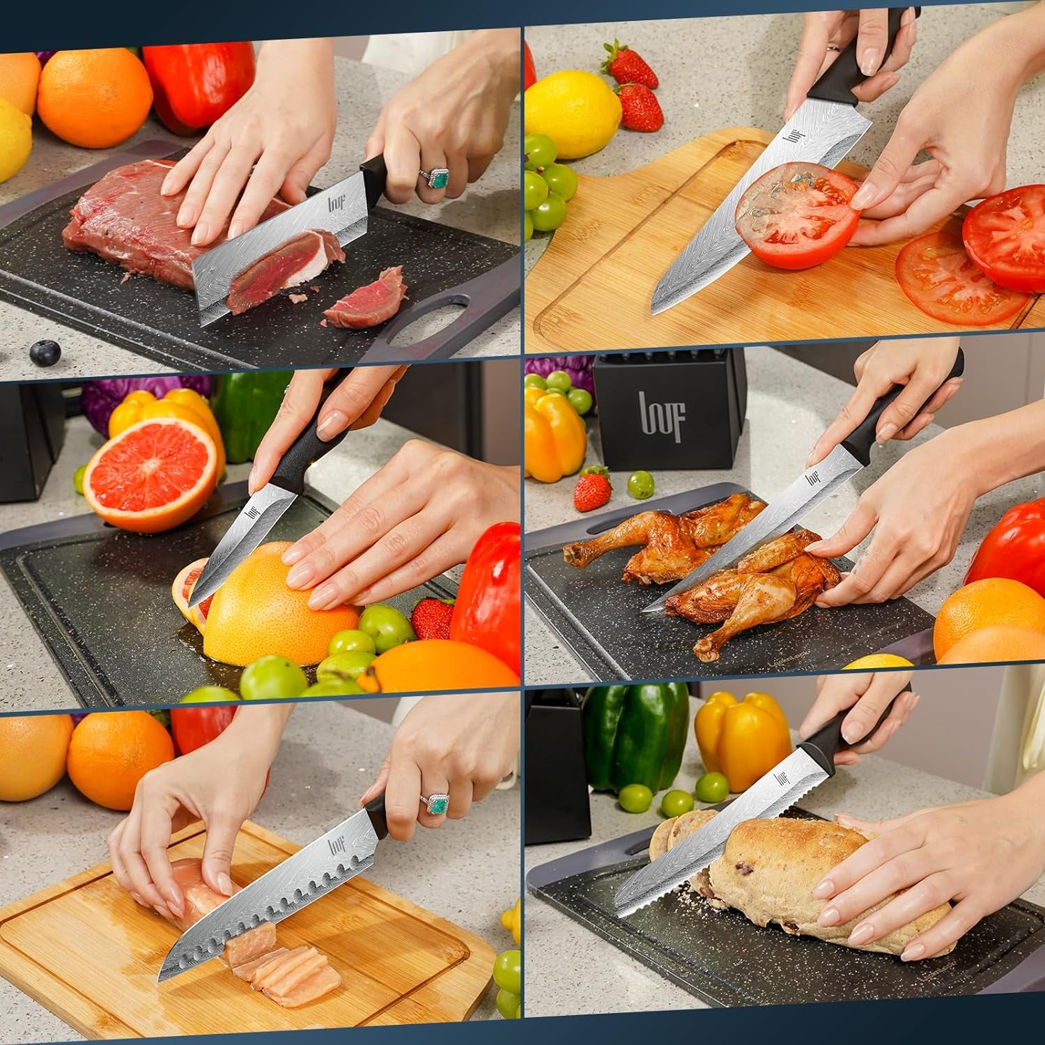 Knife Sets,14 Pieces German Stainless Steel Kitchen Knife Block Sets with Built-In Sharpener, Dishwasher Safe