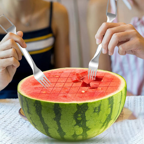 Image of 4 Pcs Watermelon Fork Slicer Cutter, Stainless Steel 2-In-1 Watermelon Fork Slicer, Portable Watermelon Fork Watermelon Cutter Slicer Tool Fruit Forks Slicer for Home Party Camping Kitchen Gadget