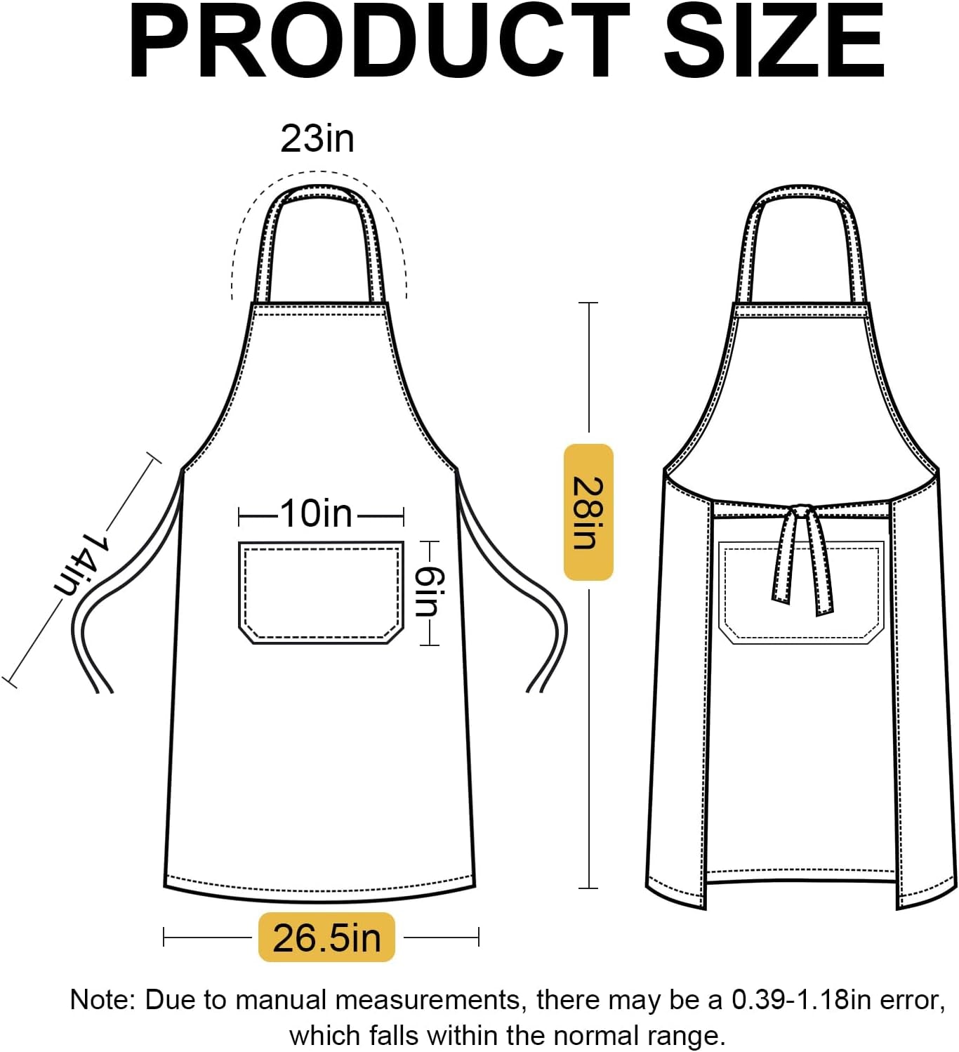 Kitchen Apron with Pockets for Women and Men Chef, Hand-Wiping, Waterproof for Cooking, Barbecue
