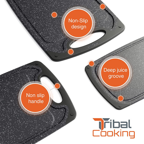 Image of Cutting Boards - 3 Set - Warrior Strength Small to Extra Large Cutting Boards for Kitchen, Meat, Vegetables - Dishwasher Safe, Juice Groove, Non-Slip Rubber Chopping Board Set