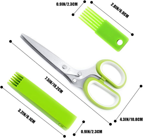Image of Kitchen Herb Scissors,Multipurpose Food Scissors ,5 Stainless Steel Blades and Safety Cover Kitchen Scissorsfor Chopping Chive, Vegetables, Salad,Collard Greens, Parsleyherb Shears