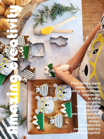Image of 35-Piece Kids Baking Set with Teddy Bear Apron, Kid Friendly Knives, Cookie Cutters, Rolling Pin, Cutting Board, Whisk, Real Silicone Kitchen Accessories for Cooking and More