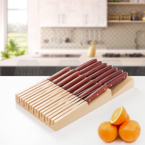 Image of In-Drawer Beechwood Knife Block Kitchen Knife Holder for Drawer Knife Drawer Organizer Insert - Fit for 15Pcs Knives