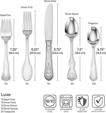 Image of Hotel Lux 77-Piece 18/10 Stainless Steel Flatware Set, Silver, Service for 12 -