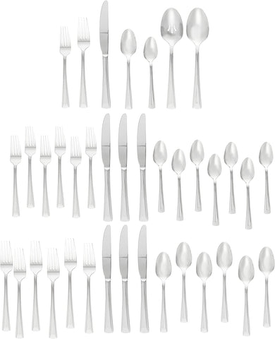 Image of Cella 42 Piece Everyday Flatware, Service for 8, 18/0 Stainless Steel, Silverware Set