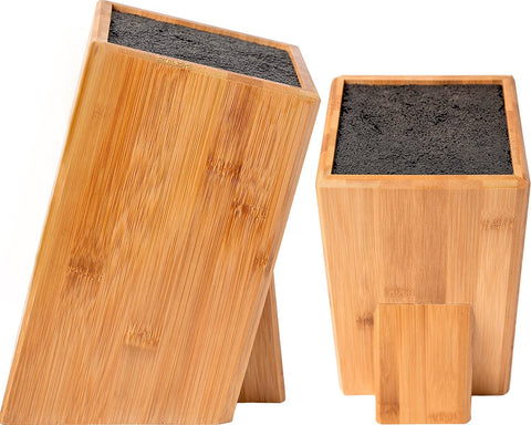 Image of XL Large Universal Knife Block without Knives - Bamboo Countertop Knife Holder W/Removable Bristles - Convenient & Versatile for Any Knife Size