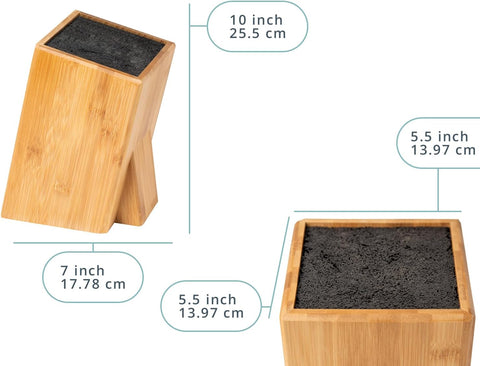 Image of XL Large Universal Knife Block without Knives - Bamboo Countertop Knife Holder W/Removable Bristles - Convenient & Versatile for Any Knife Size