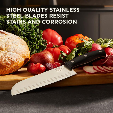 Image of Ellsworth (13-PC) Kitchen Knife Block Set with Wooden Block & Built-In Sharpener, Ergonomic Handles and Stainless Steel Professional Chef Knife Set & Scissors with Bottle Opener