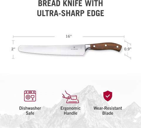 Image of Grand Maître Wood Bread and Pastry Knife - Sturdy Knife with Innovative Steel Blade - 10.2"