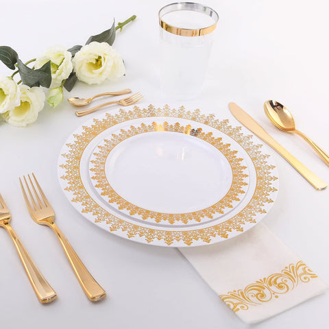 Image of 120 Pieces Gold Plastic Silverware - Disposable Flatware Set - Heavy Duty Plastic Cutlery - Silverware Includes 40 Forks, 40 Spoons, 40 Knives - Plastic Silverware