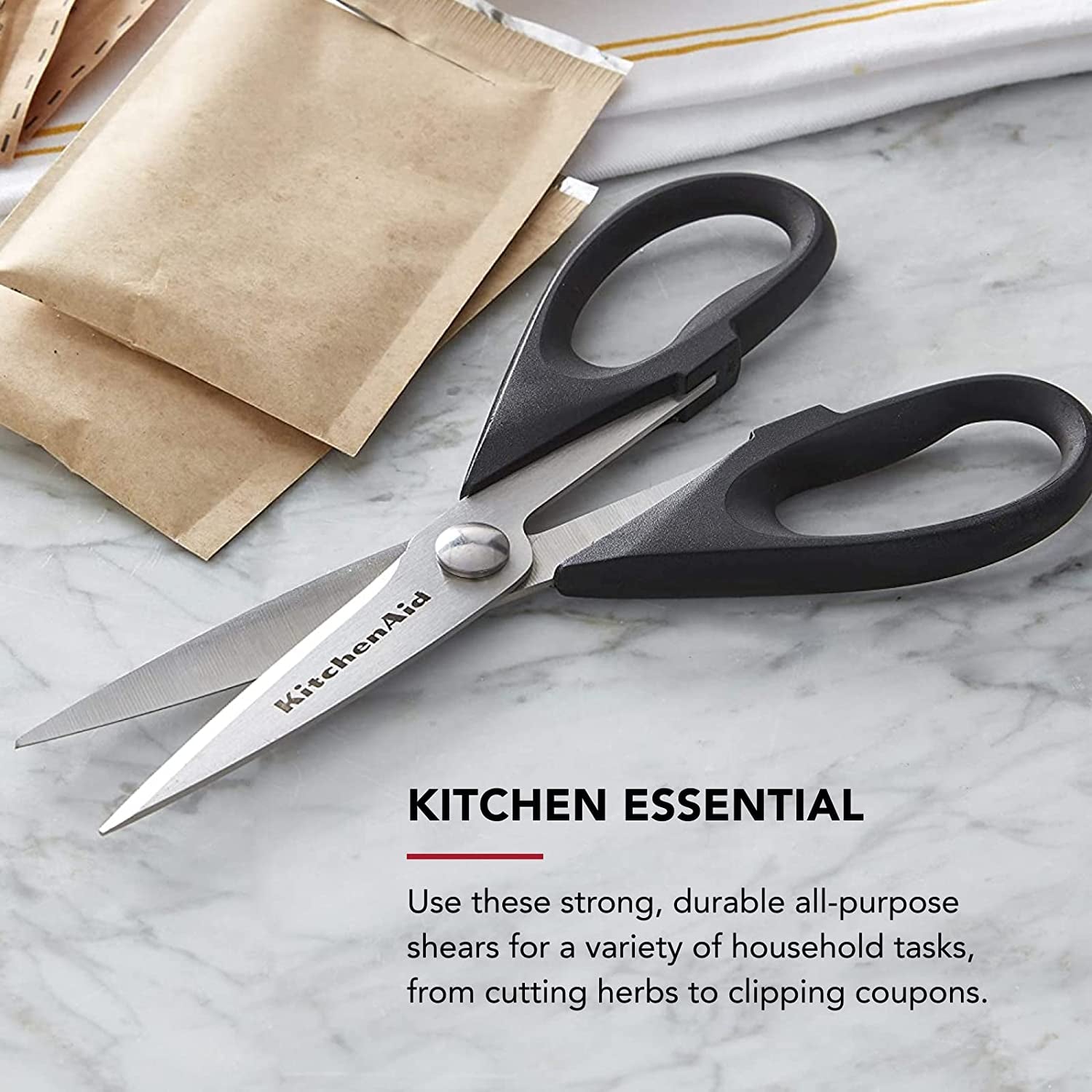 All Purpose Kitchen Shears with Protective Sheath for Everyday Use, Dishwasher Safe Stainless Steel Scissors with Comfort Grip, 8.72-Inch, Black