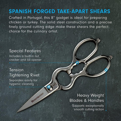 Image of 8-Inch Spanish Take-Apart Kitchen Scissors - Hot-Forged Shears from Spain - Inox Stainless Steel