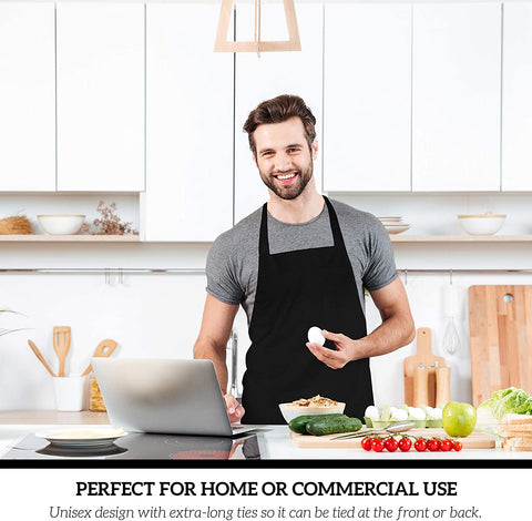 Image of 12 Pack Bib Apron - Unisex Black Aprons, Machine Washable Aprons for Men and Women, Kitchen Cooking BBQ Aprons Bulk (Pack of 12, No Pockets, Black)