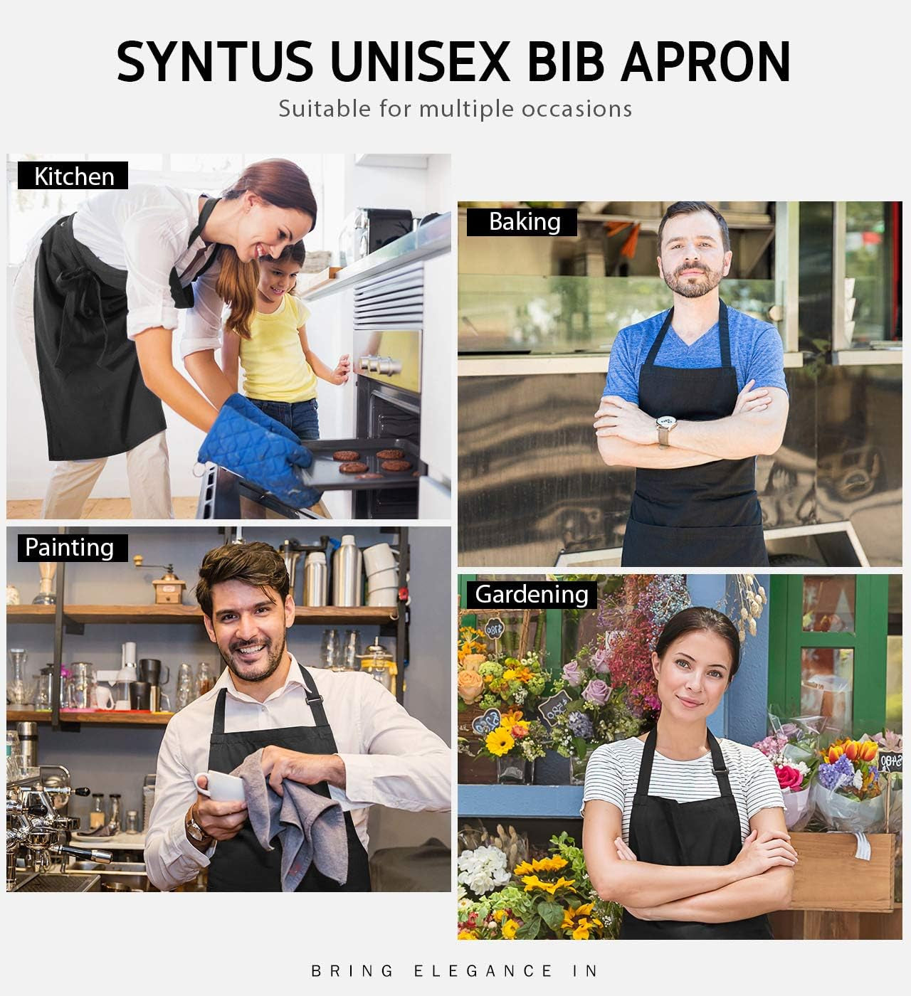 2 Pack Adjustable Bib Apron Thicker Version Waterdrop Resistant with 2 Pockets Cooking Kitchen Aprons for Women Men Chef, Black
