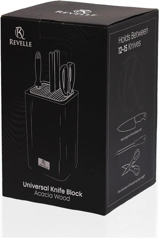 Image of Acacia Universal Knife Block without Knives - Slots for Scissors & Sharpening Rod - Holder Fits Knives & Is Designed to Protect Blades from Dulling - Water Proof Coating & Detachable Top