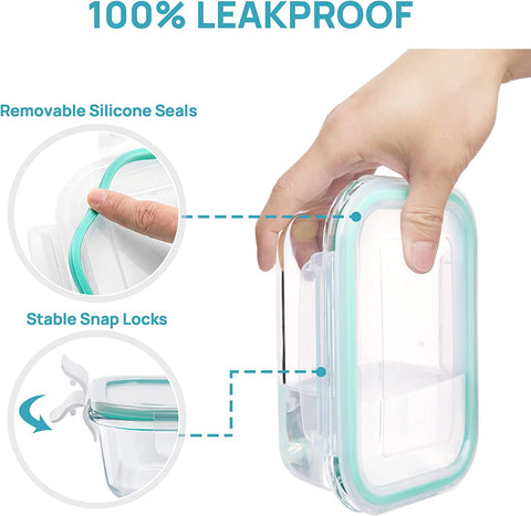 Image of 8 Pack Glass Food Storage Containers , Meal Prep , Airtight Bento Boxes with Leak Proof Locking Lids, for Microwave, Oven, Freezer and Dishwasher, BPA Free