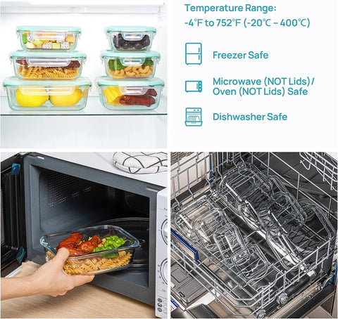 Image of 8 Pack Glass Food Storage Containers , Meal Prep , Airtight Bento Boxes with Leak Proof Locking Lids, for Microwave, Oven, Freezer and Dishwasher, BPA Free
