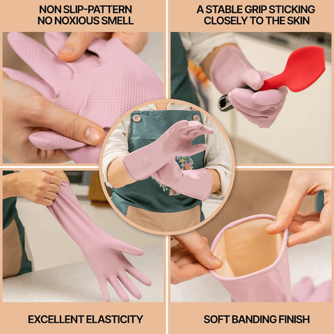 Image of 3 Pairs Colorful Reusable Waterproof Household Dishwashing Cleaning Rubber Gloves, Non-Slip Kitchen Glove