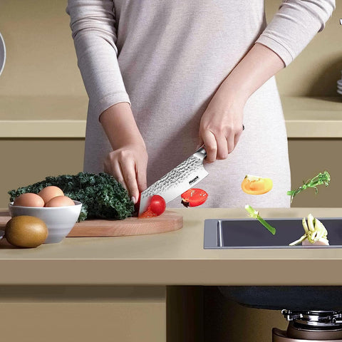 Image of Professional Kitchen Knife Set Japanese Santoku Knife High Carbon Steel Vegetable Meat Knife with Ergonomic Pakkawood Handle and Gift Box for Family Restaurant