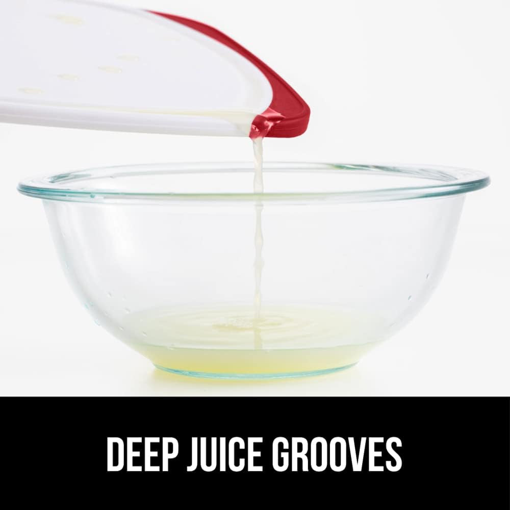 The Original  Oversized 100% BPA Free Reversible Durable Kitchen Cutting Board Set of 3, Dishwasher Safe, Nonslip Handle Border Plastic Boards, Juice Grooves, Chopping Food, Cooking, Red