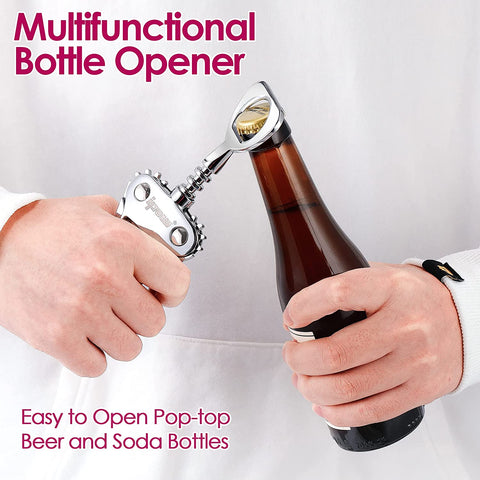 Image of Wine Opener, Zinc Alloy Wine Bottle Opener, Wing Corkscrew Heavy Duty, Manual Multifunctional Cork Screw for Waiter, Silver