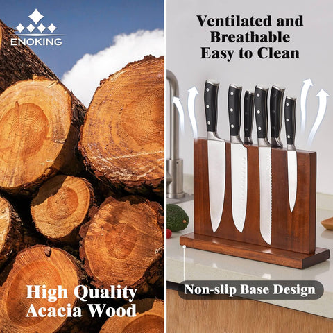 Image of Magnetic Knife Block Kitchen Knife Holder without Knives- Natural Acacia Universal Knife Storage Organizer with Powerful Magnets for Kitchen Counter