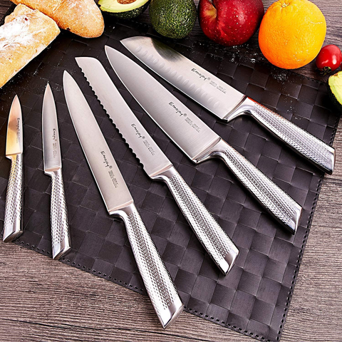 Image of Knife Set, Emojoy 16-Piece Kitchen Knife Set with Block Wooden Carving Fork, Ripple German Stainless Steel Knife Block Set, Hollow Handle for Chef Knife Set with Sharpener and Scissors