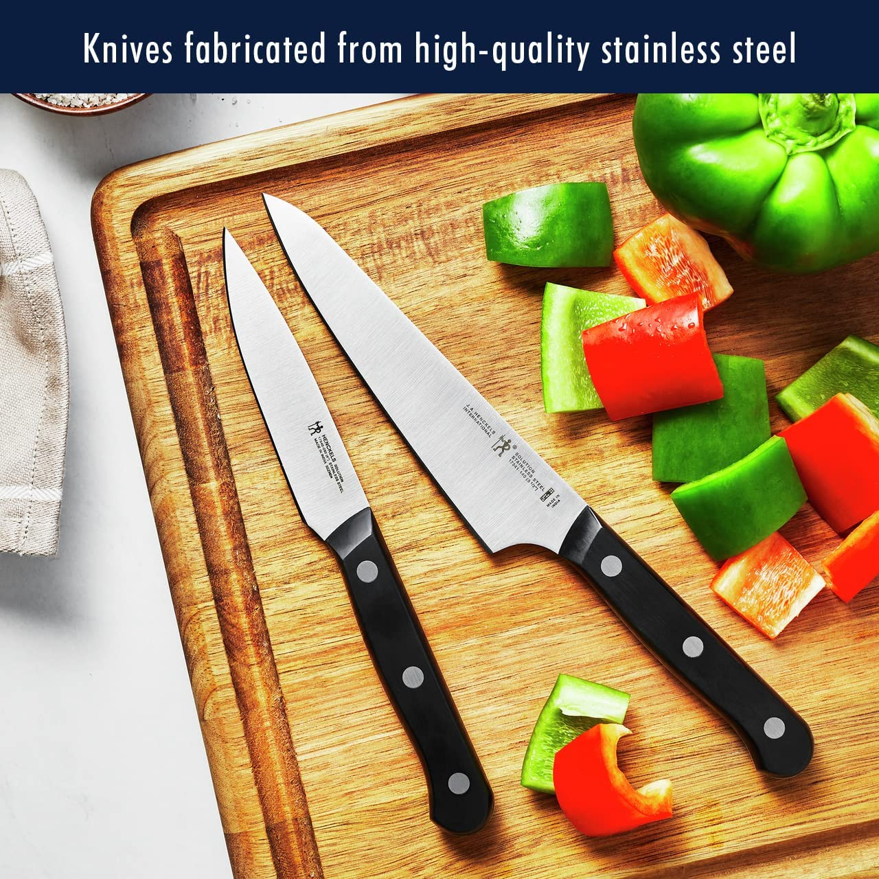 HENCKELS Solution 12-Pc Knife Set with Block, Chef Knife, Paring Knife, Steak Knife Set, Grey, Stainless Steel