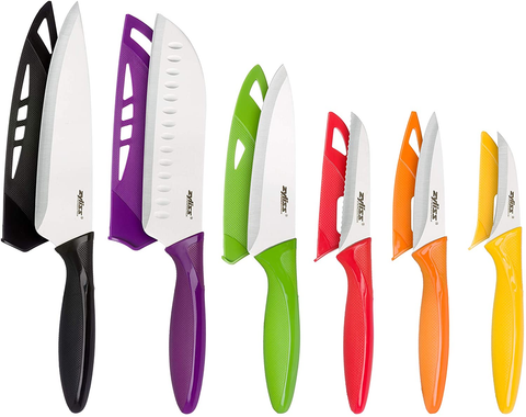 Image of ZYLISS 6 Piece Kitchen Knife Set with Sheath Covers, Stainless Steel