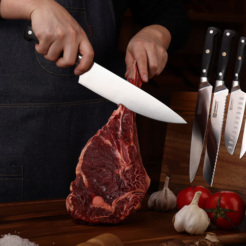 Image of KEEMAKE Knives Set for Kitchen Chef Knife Set Sharp Cooking Knives without Block German High Carbon Stainless Steel Professional Wood Handle Cutting Knives 6 Piece