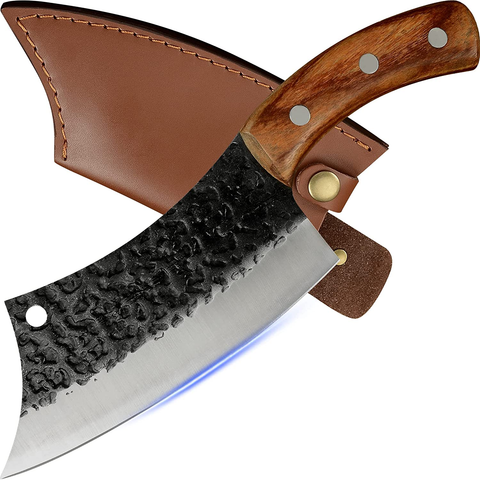 Image of Authentic XYJ FULL TANG 6.2 Inch Kitchen Knife Chef Knives with Carrying Leather Knife Sheath 4Cr13 Stainless Steel Slicing Cutting Butcher Knives for Meat Vegetable Cooking Tool