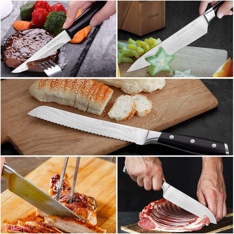Image of Knife Set, 21 Pieces Kitchen Knife Set with Block Wooden, Germany High Carbon Stainless Steel Professional Chef Knife Block Set, Ultra Sharp, Forged, Full-Tang (Black)