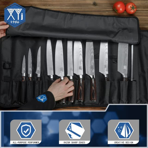 Image of XYJ Stainless Steel Kitchen Knives Set 10 Piece Chef Knife Set with Knife Sharpening Rod Carry Case Bag & Sheath Well Balance Ergonomic Handle