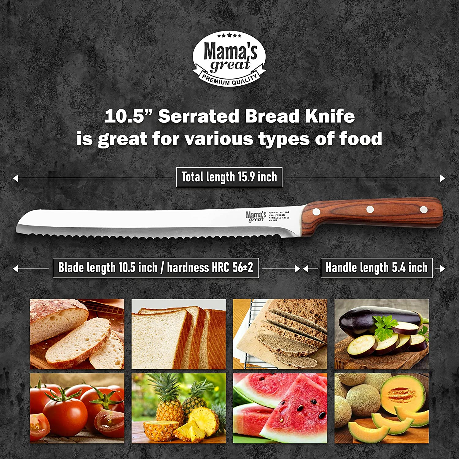 Serrated Bread Knife for Homemade Bread. Long 10.5 Inch Ultra Sharp Blade for Effortless Cuts of Thick Loaves. Professional Bread Cutter for Crusty Sourdough Bread. Works Well with Bread Slicer Guides