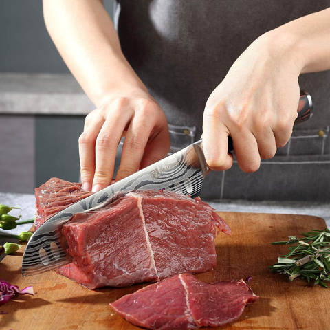 Image of Santoku Knife - PAUDIN N5 7" Kitchen Knife, High Carbon Stainless Steel Chef Knife, Super Sharp Multifunctional Chopping Knife for Meat Vegetable Fruit with Pakkawood Handle and Gift Box