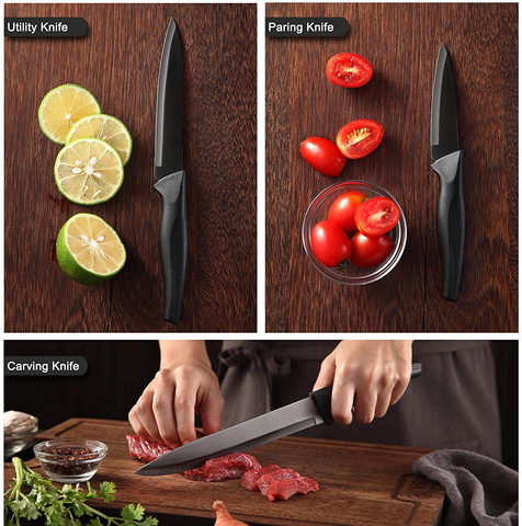 Image of Wanbasion Black Stainless Steel Knife Set, Sharp Kitchen Knife Set Professional, Kitchen Knife Set Dishwasher Safe for Cooking