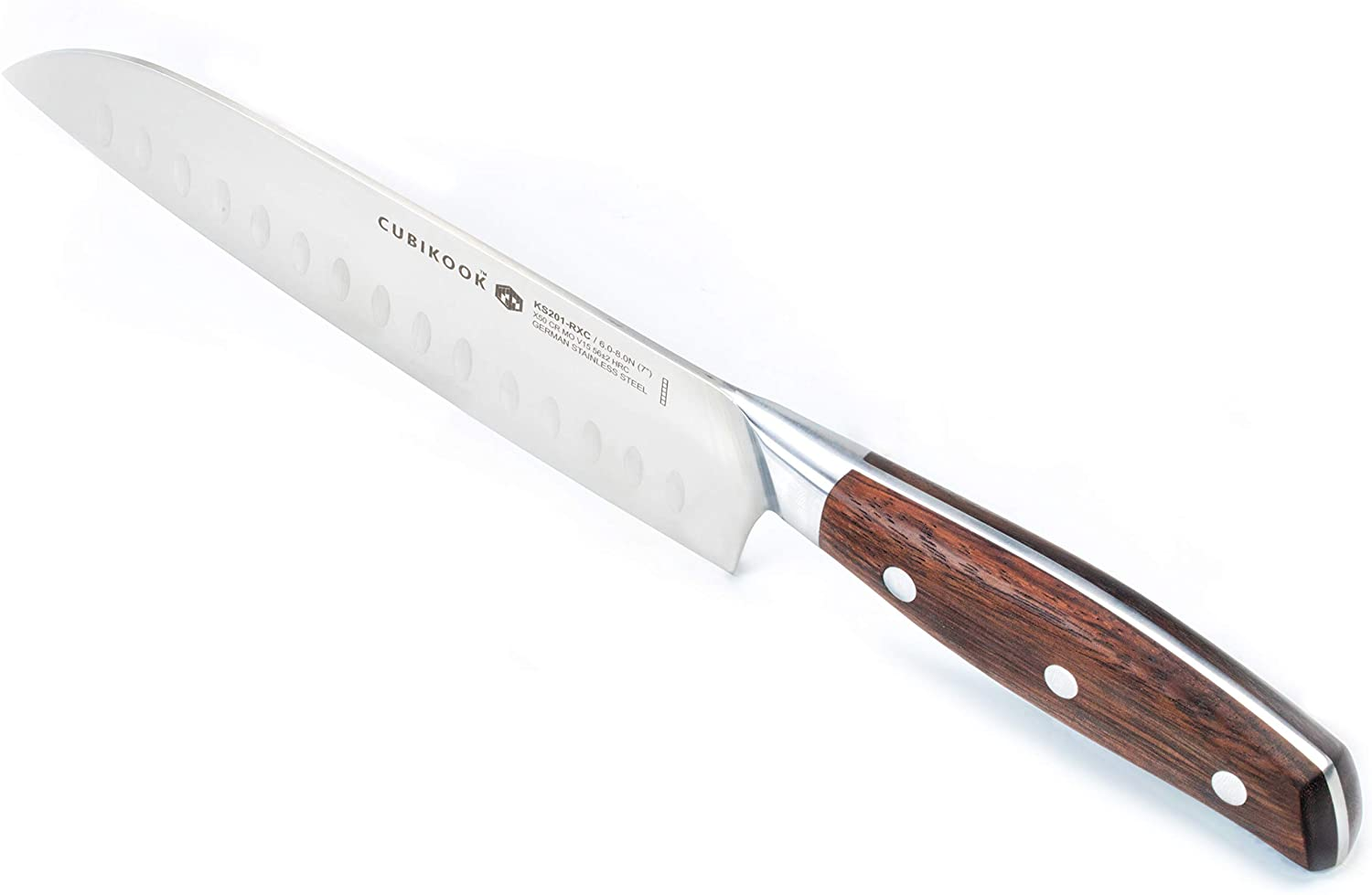 Cubikook Forged Santoku Knife 7 Inch, German High Carbon Stainless Steel Blade, Full Tang, Rosewood Handle, Magnet Luxury Box