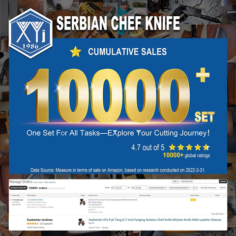 Image of Authentic XYJ since 1986,Outstanding Ancient Forging,6.7 Inch Full Tang,Serbian Chefs Knife,Chef Meat Cleaver,Kitchen Knives,Set with Leather Sheath,Take Carrying,Butcher,For Camping or Outdoor