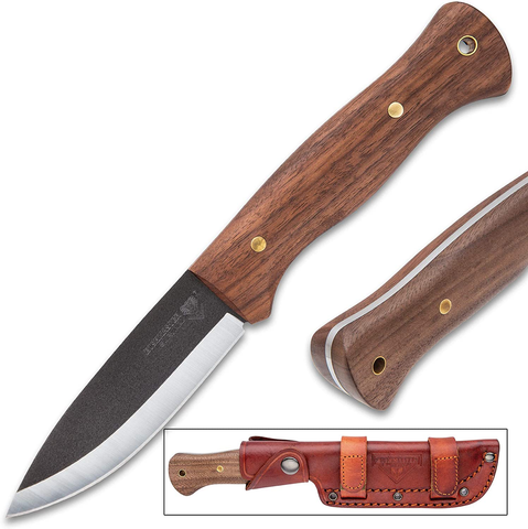 Image of Bushmaster Bushcraft Explorer Fixed Blade Knife, 1095 Carbon Steel Blade, Zebra Wood Handle, Brass Pins and Lanyard Hole, Length 9 5/8 Inch
