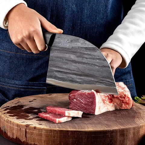 Image of Forging Serbian Chef Knife, Huusk Kitchen Butcher Knives with Sheath Japan Knives Meat Vegetable Fruit Cleaver with Full Tang Handle (Black)