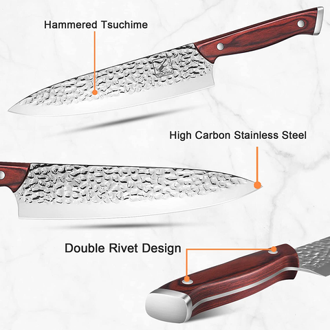 Image of Kitchen Knife Set,Imarku 16-Piece Knife Set with Block,Professional German Stainless Steel Knife Set with 6 Steak Knives and Knife Sharpener,Unique Hammered Design