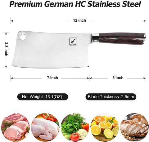 Image of Cleaver Knife - Imarku 7 Inch Meat Cleaver - 7CR17MOV German High Carbon Stainless Steel Butcher Knife with Ergonomic Handle for Home Kitchen and Restaurant, Ultra Sharp