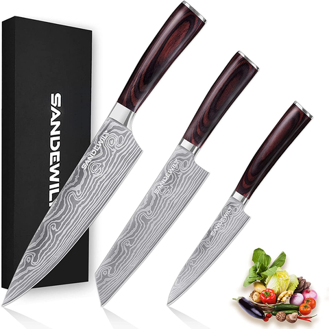 Image of Professional Kitchen Knives High Carbon Stainless Steel Chef Knife Set,3Pcs Ultra Sharp Japanese Knife with Sheath,Ergonomic Pakkawood Handle Elegant Gift Box for Home or Restaurant