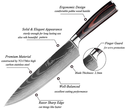 Image of KEPEAK Kitchen Knife Sets 8 Piece, 3.5-8 Inch Chef Knives High Carbon Stainless Steel, Pakkawood Handle, Ultra Sharp Cooking Knife for Vegetable Meat Fruit