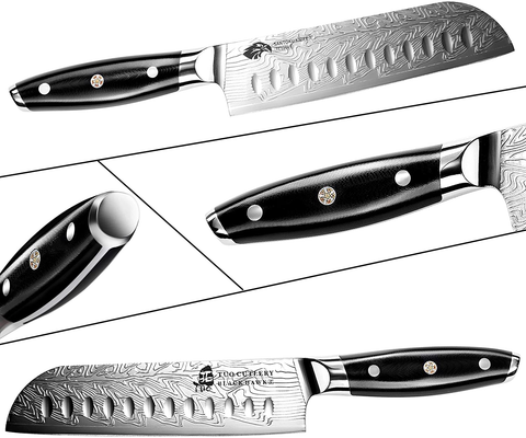 Image of TUO Santoku Knife - Japanese Chef Knife 7-Inch High Carbon Stainless Steel - Kitchen Knives with G10 Full Tang Handle - Black Hawk-S Knives Including Gift Box