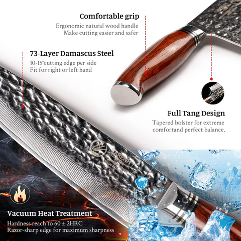 Image of YARENH Damascus Kitchen Knife Set with Cleaver 4 Pcs - 73 Layers Japanese High Carbon Stainless Steel - Full Tang Natural Dalbergia Wood Handle - Professional Chef Knife Set