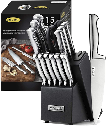 Image of Mccook MC21 Knife Sets,15 Pieces German Stainless Steel Knife Block Sets with Built-In Sharpener