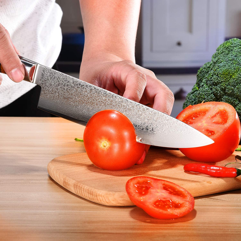 Image of YAIBA Chef Knife 8 Inch Damascus Japanese Knife VG10 Stainless Steel, Razor Sharp Kitchen Cooking Knife with Ergonomic Handle- Sheath & Gift Box, Superb Edge Retention, Stain & Corrosion Resistant