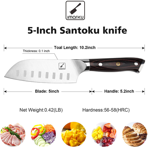 Image of Santoku Knife - Imarku 5 Inch Kitchen Knife Ultra Sharp Asian Knife Japanese Chef Knife - German HC Stainless Steel 7Cr17Mov - Ergonomic Pakkawood Handle, Best Choice for Home Kitchen and Restaurant