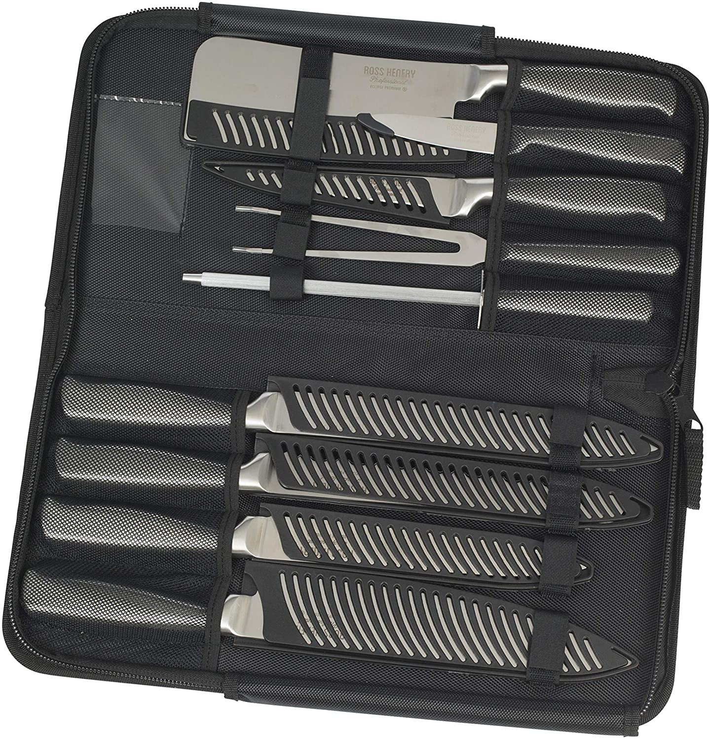 Ross Henery Professional Knives, Eclipse Premium Stainless Steel 9 Piece Chefs / Kitchen Knife Set in Carry Case